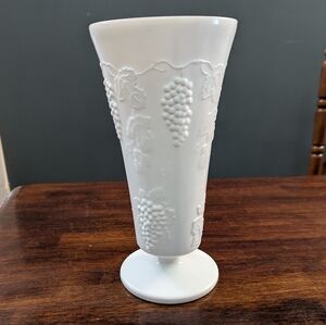 Indiana Milk Glass Vase Grape Design Vintage
